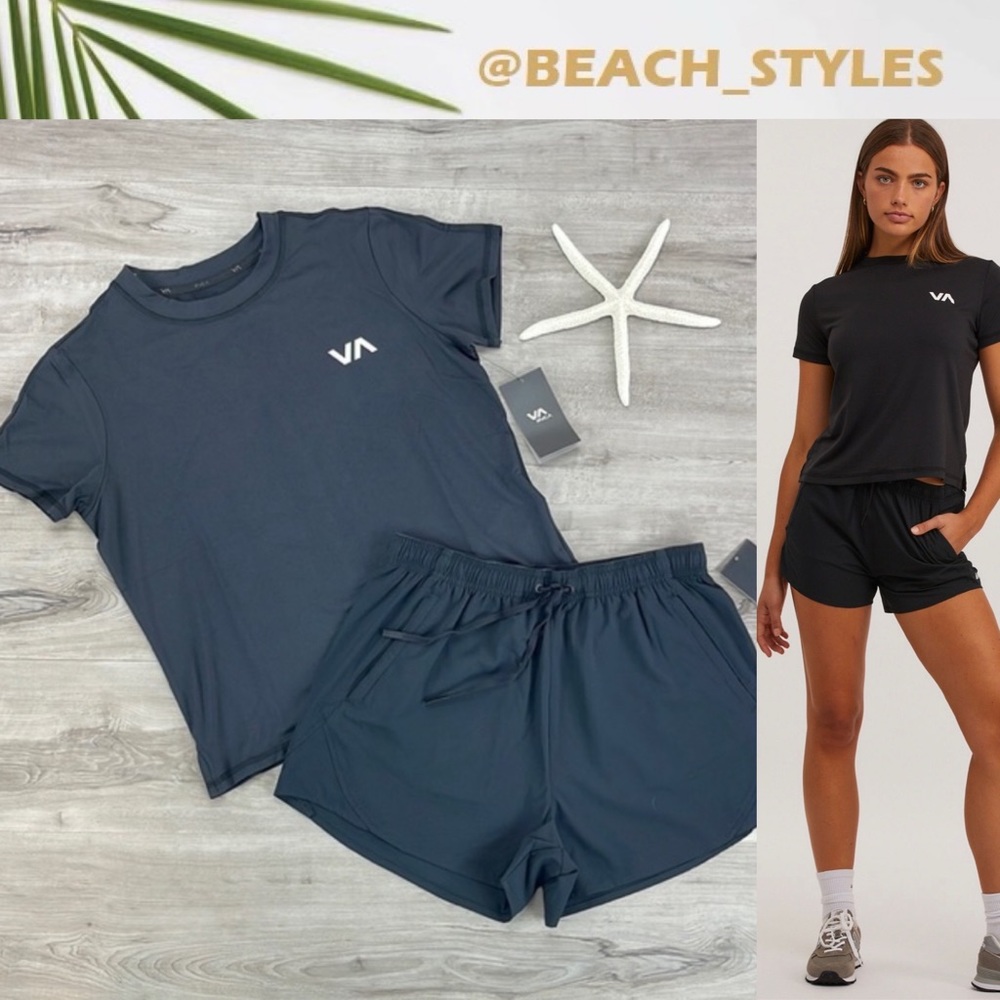 🔆RVCA🔆 WOMENS SHORT SLEEVE TOP SPORT VENT SS VA ESSENTIAL … Top only - Picture 1 of 15